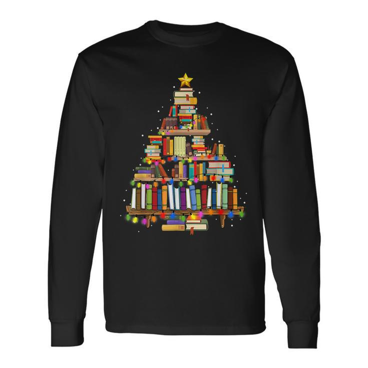 Christmas Library Tree For Librarian And Book Lover Men Women Long Sleeve T-Shirt T-shirt Graphic Print
