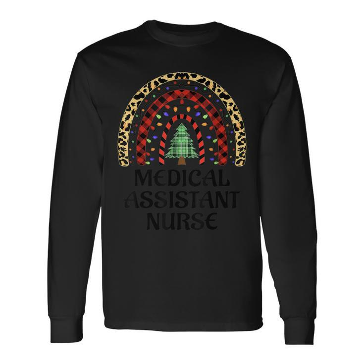 Christmas Medical Assistant Nurse Leopard Rainbow Christmas  Men Women Long Sleeve T-shirt Graphic Print Unisex