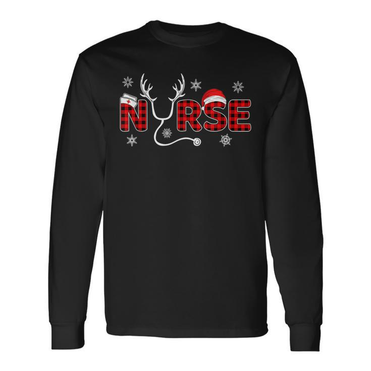 Christmas Nurse Buffalo Plaid Christmas Nursing Healthcare  V2 Men Women Long Sleeve T-shirt Graphic Print Unisex
