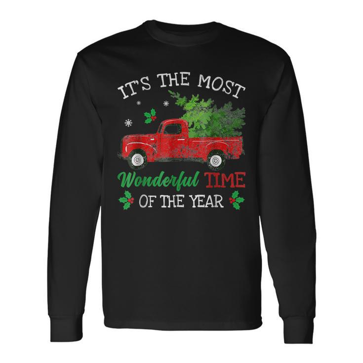 Christmas Red Truck Its The Most Wonderful Time Of The Year  Men Women Long Sleeve T-shirt Graphic Print Unisex