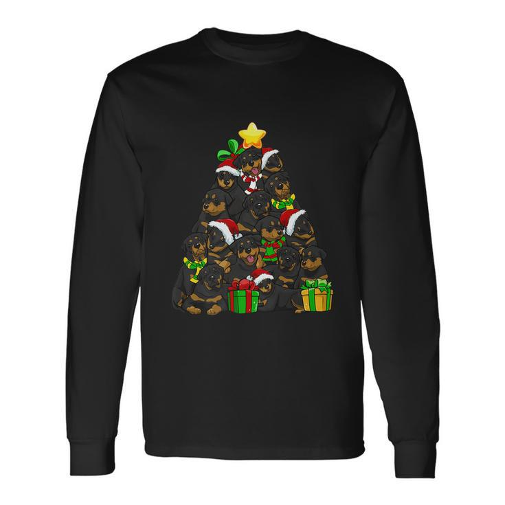 Christmas Rottweiler Pajama Shirt Tree Dog Dad Xmas Long Sleeve T-Shirt