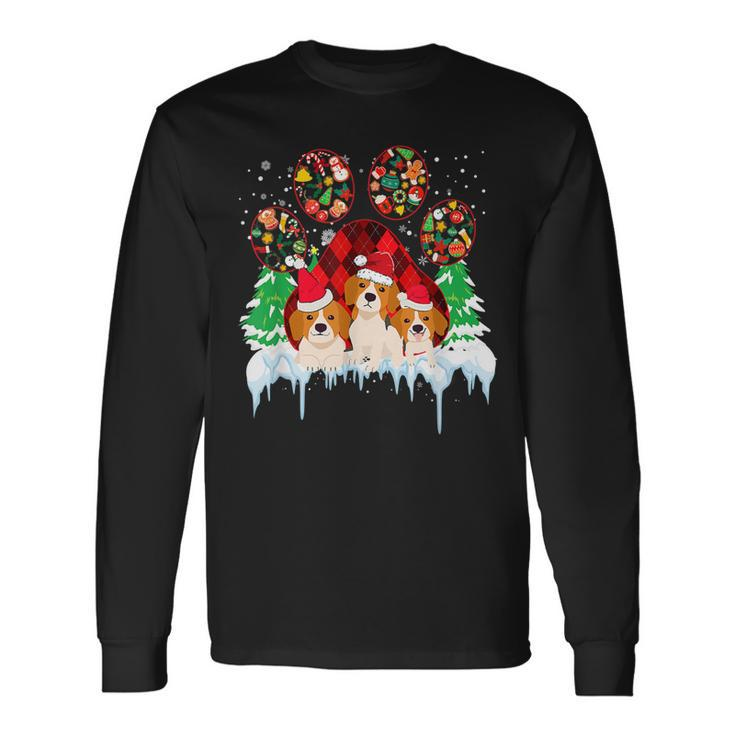 Christmas Santa Paws Dog Paws Beagle Dog Lover  In Xmas  Men Women Long Sleeve T-shirt Graphic Print Unisex
