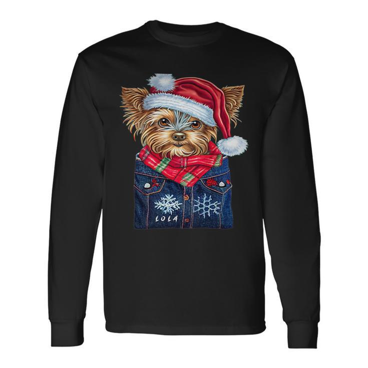 Christmas Yorkie Puppy Named Lola I Keep In My Pocket Long Sleeve T-Shirt Gifts ideas