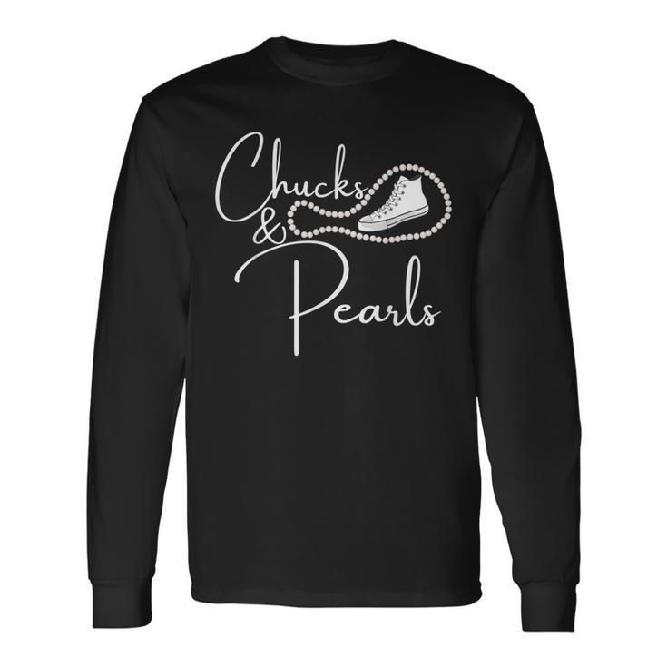 Chucks And Pearls 2021 Hbcu Black Girl Magic White Long Sleeve T-Shirt