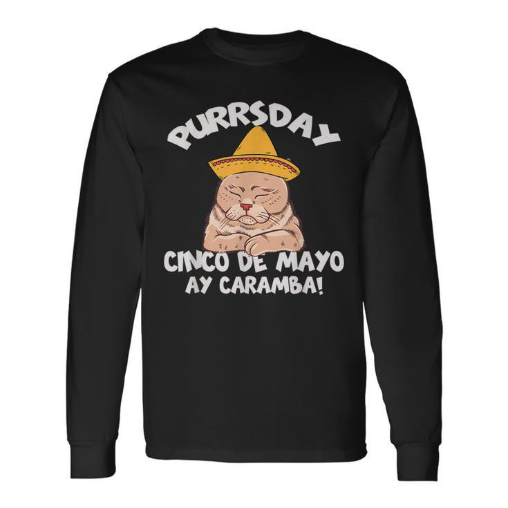 Cinco De Mayo Purrsday Cat Sombrero Mexican Party Cats Lover Long Sleeve T-Shirt T-Shirt
