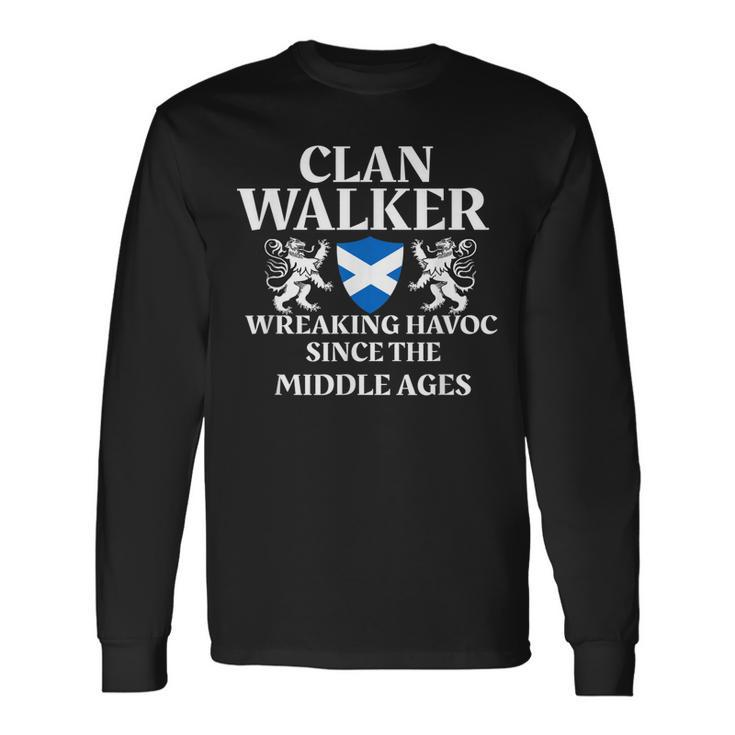 Clan Walker Scottish Family Kilt Tartan Lion  Men Women Long Sleeve T-shirt Graphic Print Unisex