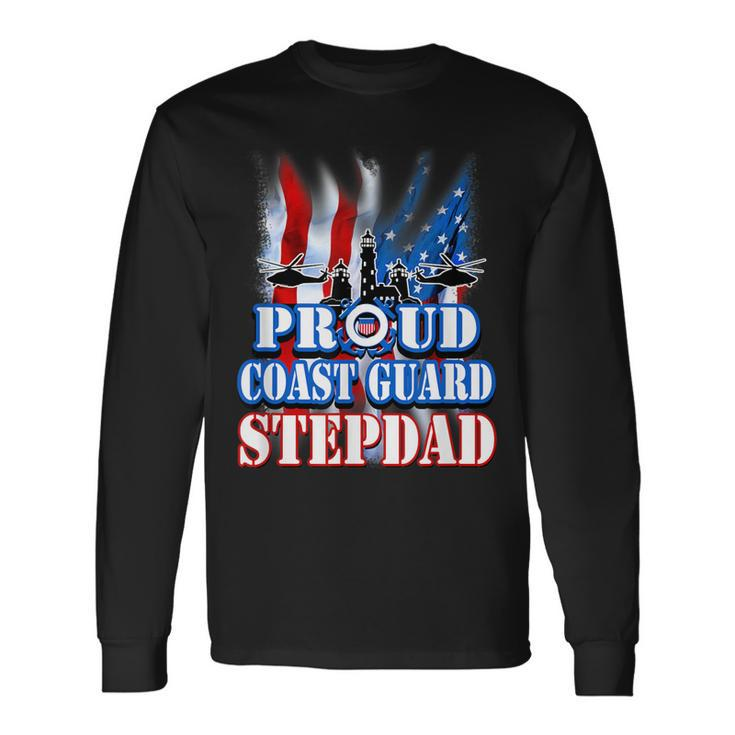 Coast Guard Stepdad Usa Flag Military Fathers Day Long Sleeve T-Shirt