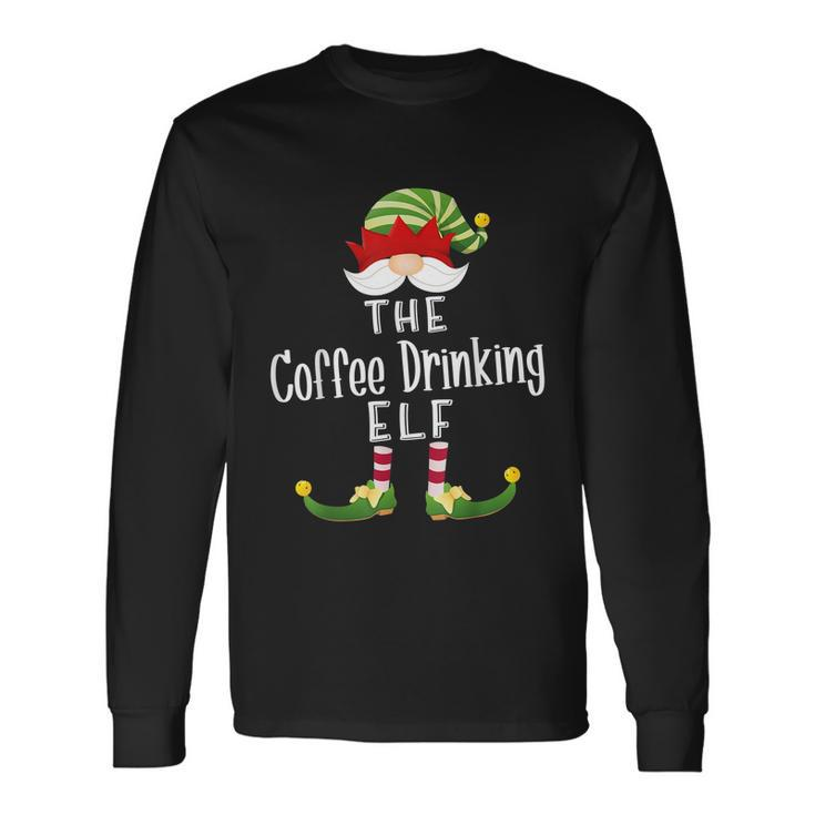 Coffee Drinking Elf Group Christmas Pajama Party Long Sleeve T-Shirt