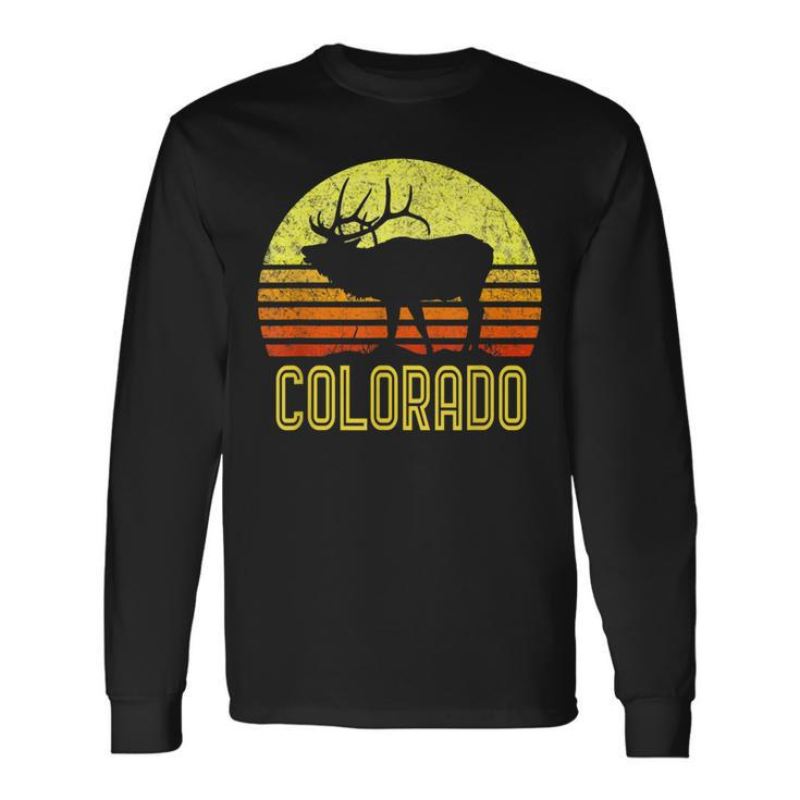 Colorado Elk Hunter Dad Vintage Retro Sun Bow Hunting Long Sleeve T-Shirt