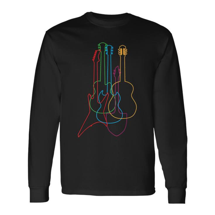 Colored Guitars Electric Acoustic Classical Long Sleeve T-Shirt T-Shirt