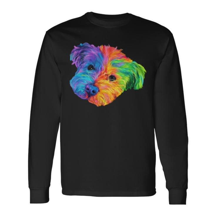 Colorful Bichon Frize Dog Digital Art Long Sleeve T-Shirt