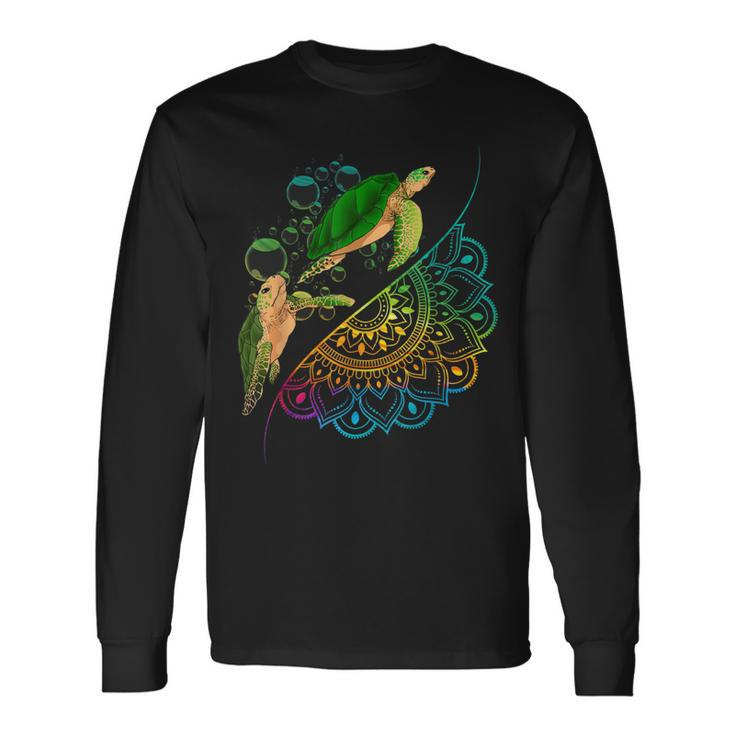 Colorful Tribal Sea Turtles Ocean Animal Maori Turtle Men Women Long Sleeve T-shirt Graphic Print Unisex Gifts ideas