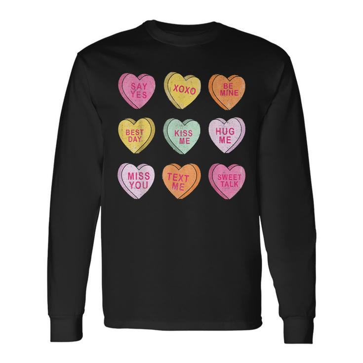 Conversation Hearts Cute Pink Heart Happy Valentines Day Long Sleeve T-Shirt