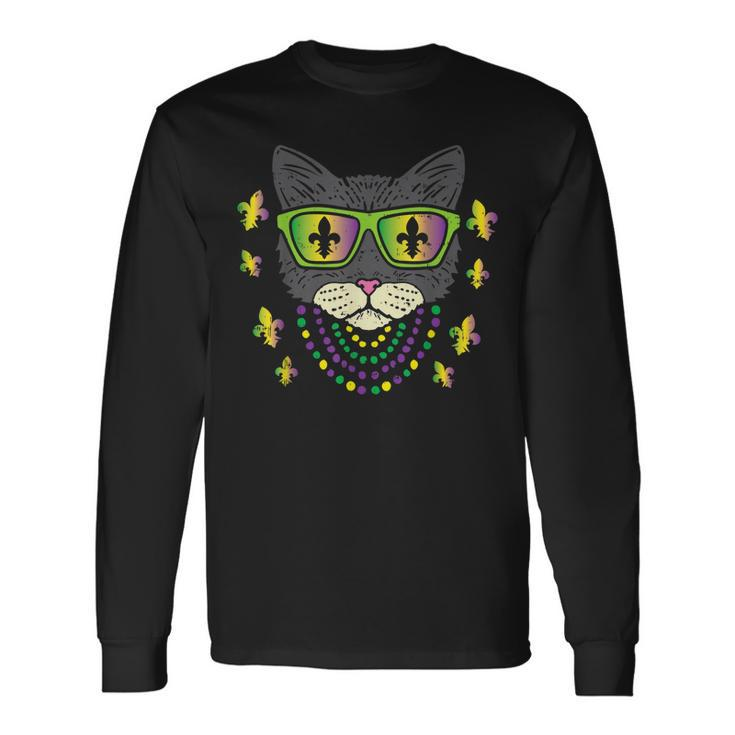 Cool Cat Jester Sunglasses Beads Mardi Gras Carnival Long Sleeve T-Shirt