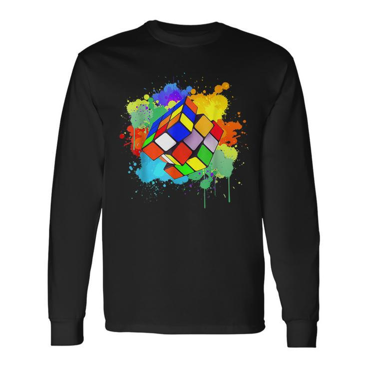 Cool Rubik Rubix Rubics Player Cube Watercolor Lovers Long Sleeve T-Shirt