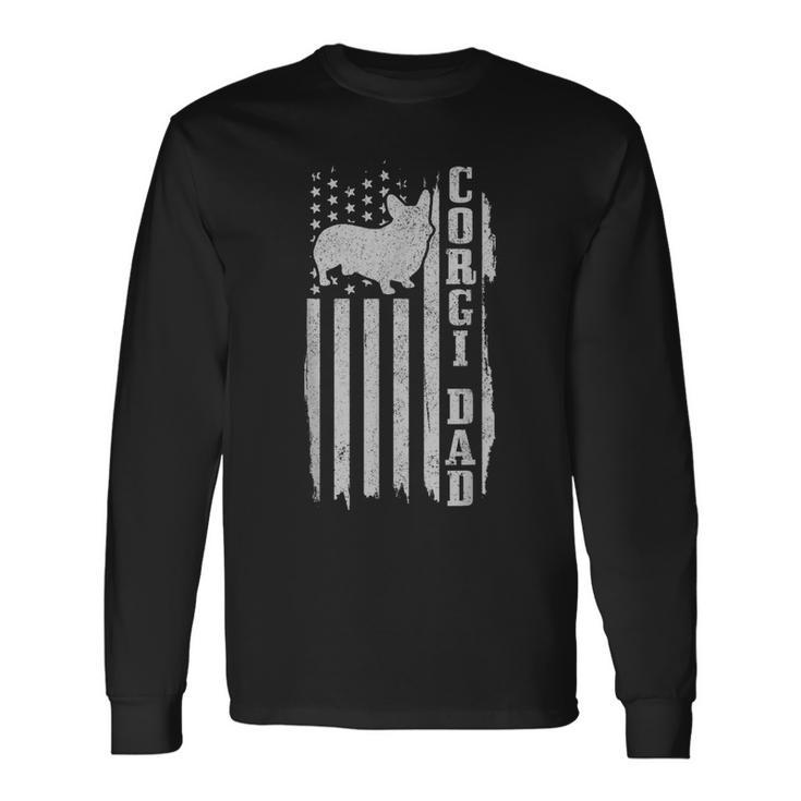 Corgi Dad Vintage American Flag Patriotic Corgi Dog Long Sleeve T-Shirt
