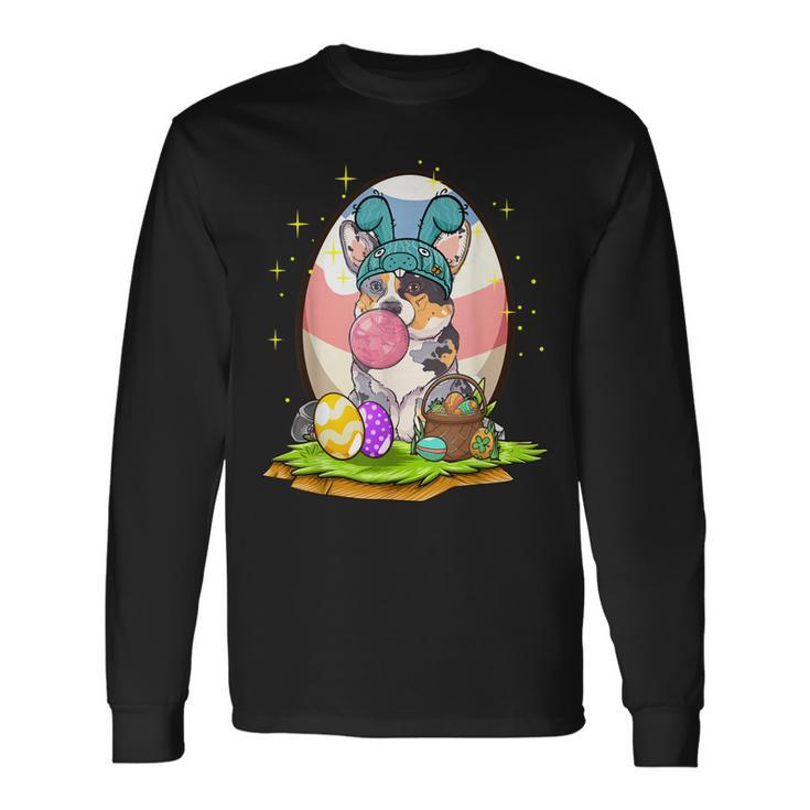 Corgi Dog Bubblegum Colorful Eggs Basket Hunting Easter Day Long Sleeve T-Shirt T-Shirt