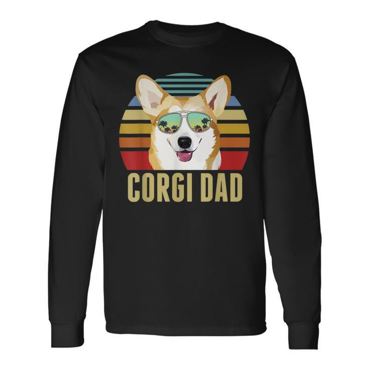 Corgi Dog Dad Vintage Retro Sunset Beach Vibe Fathers Day Long Sleeve T-Shirt