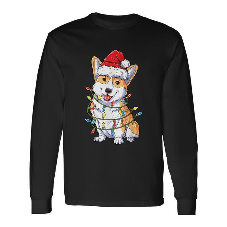 Corgi Santa Christmas Tree Lights Xmas Boys Men Corgmas Dog Tshirt Long Sleeve T-Shirt