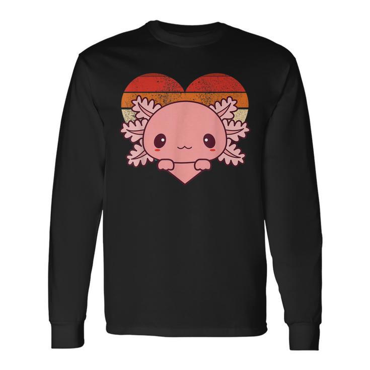 Cute Axolotl Retro Heart Shape Vintage Long Sleeve T-Shirt T-Shirt