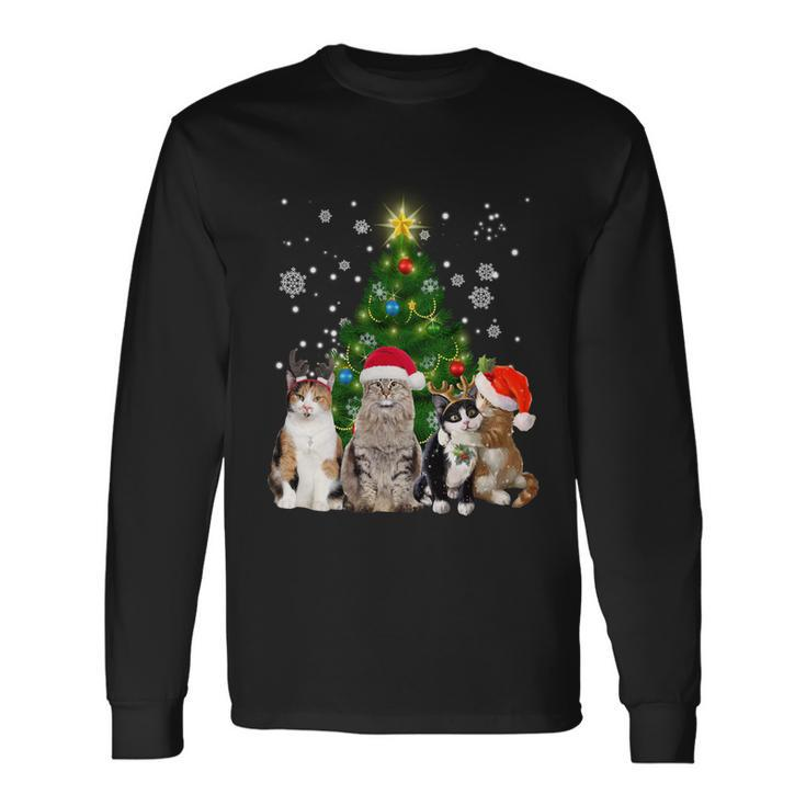 Cute Cat Christmas Tree Cat Lover Xmas Cat Mom Long Sleeve T-Shirt