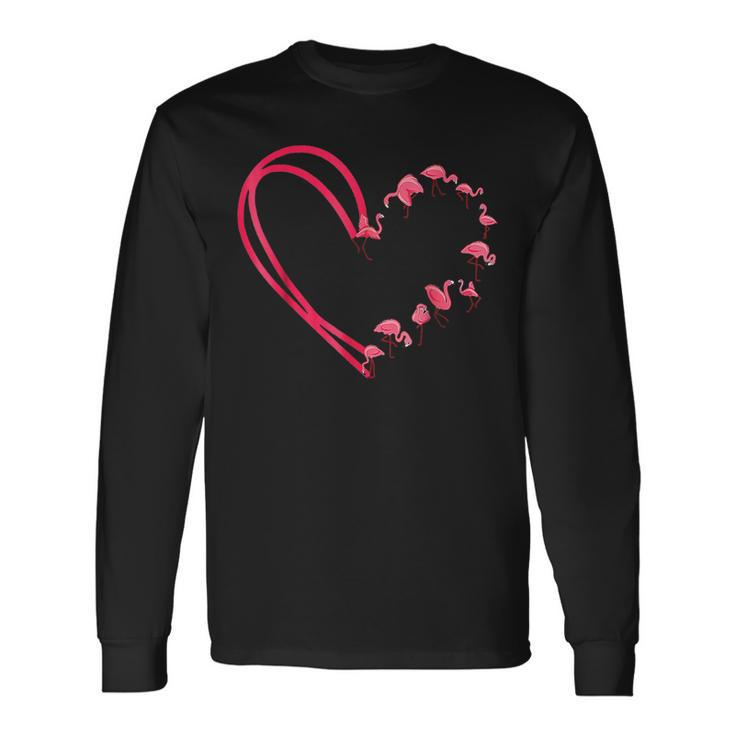 Cute Flamingo Valentine Heart Shape Valentines Day Long Sleeve T-Shirt