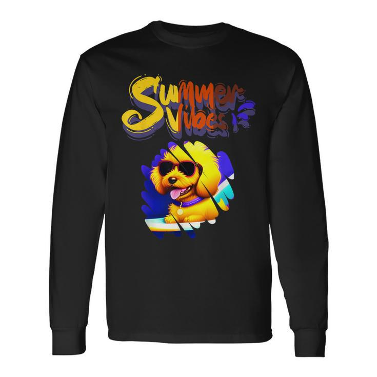 Cute Golden Retriever Summer Vibes Dog Wearing Glasses Long Sleeve T-Shirt T-Shirt