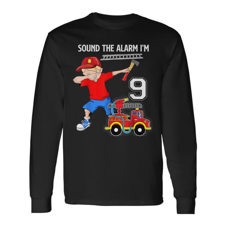 Dabbing Fire Fighter Truck 9 Years Old Birthday Long Sleeve T-Shirt