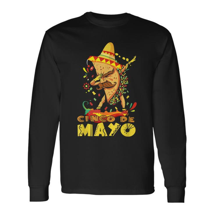 Dabbing Mexican Poncho Cinco De Mayo Taco Sombrero Dab Long Sleeve T-Shirt T-Shirt
