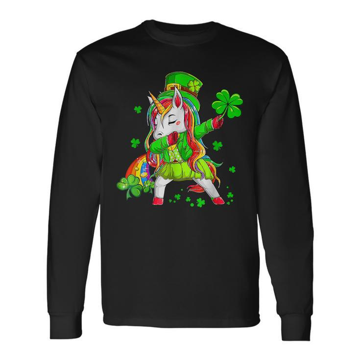 Dabbing Unicorn Holding Shamrocks Patricks Day Lover Long Sleeve T-Shirt Gifts ideas