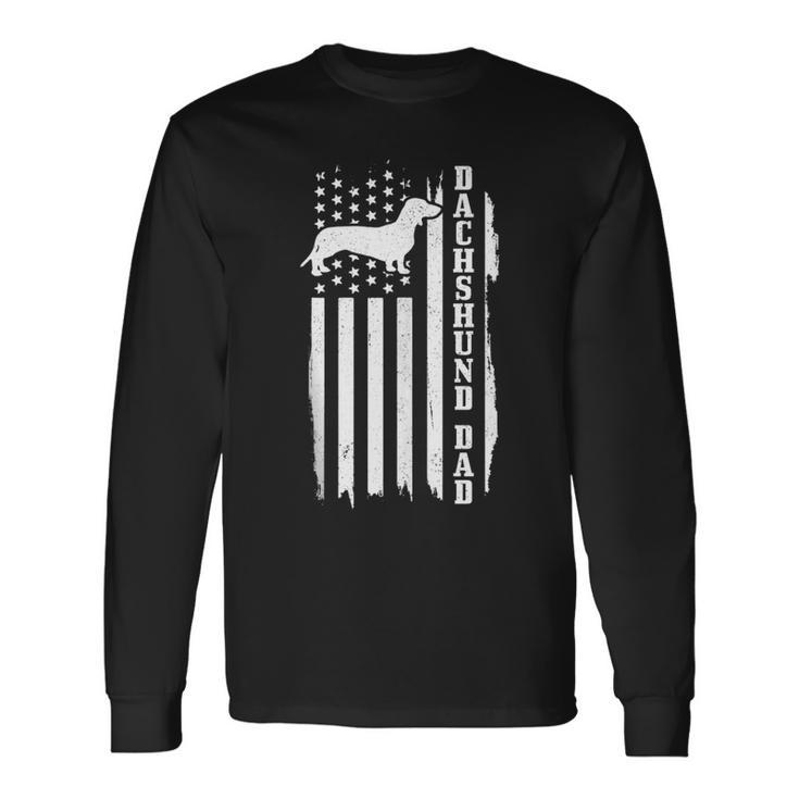 Dachshund Dad Vintage American Flag Patriotic Weiner Dog Long Sleeve T-Shirt