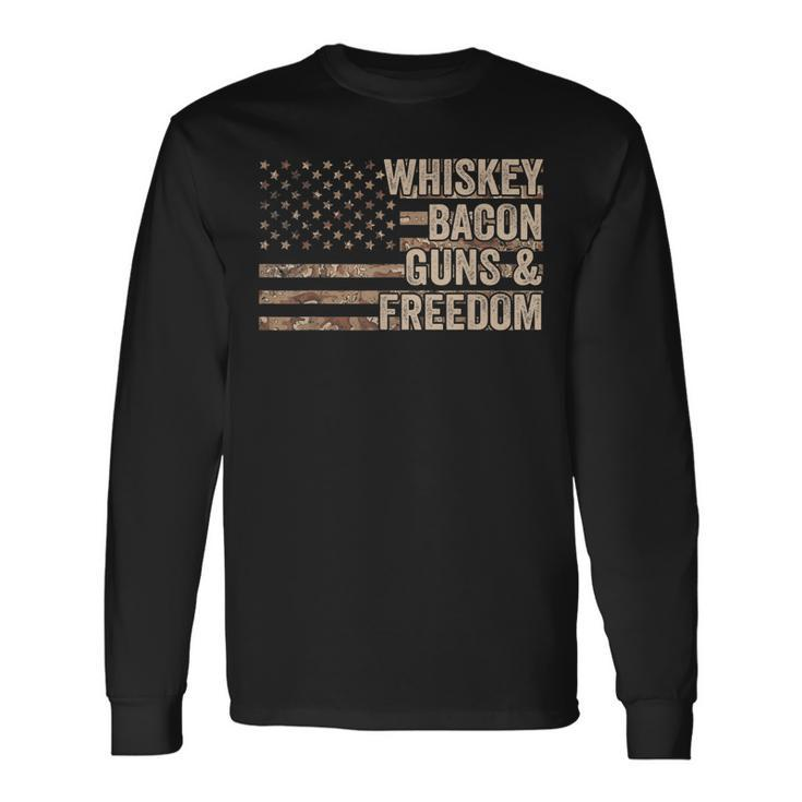 Dad Grandpa Veteran Us Flag Whiskey Bacon Guns Freedom  V2 Men Women Long Sleeve T-shirt Graphic Print Unisex