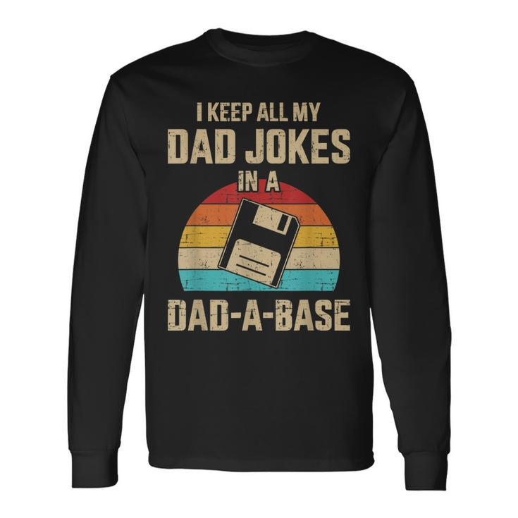 Dad Jokes In Dad-A-Base Vintage For Fathers Day Long Sleeve T-Shirt