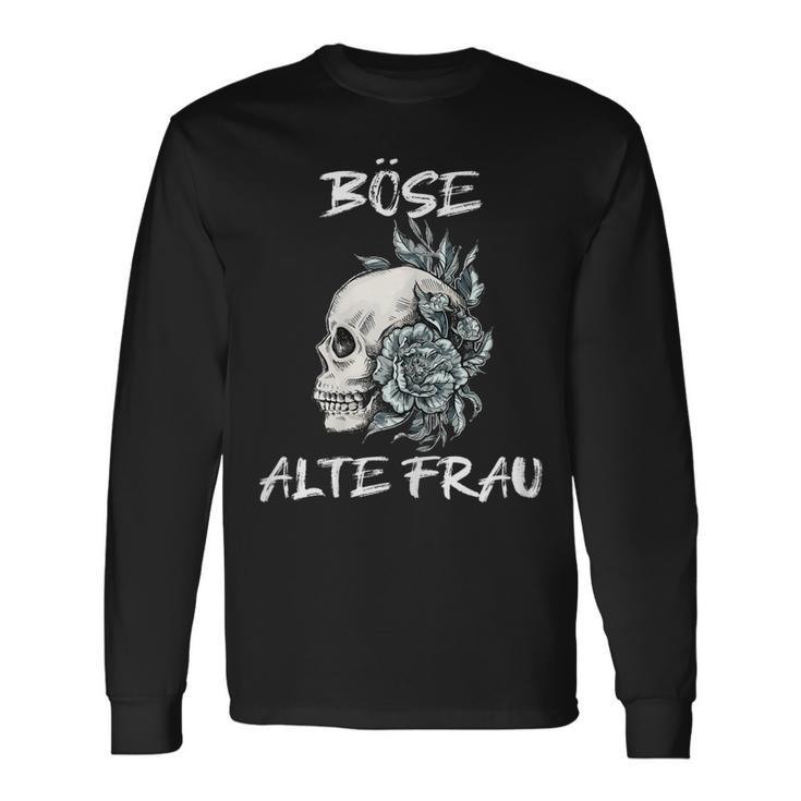 Damen Böse Alte Frau Für Oma Großmuter Spruch Rockerin V3 Langarmshirts Geschenkideen