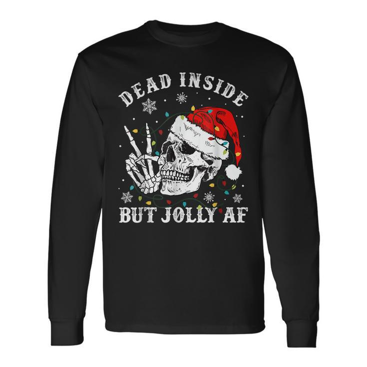Dead Inside But Jolly Af Skeleton Santa Christmas Pajamas  V2 Men Women Long Sleeve T-shirt Graphic Print Unisex