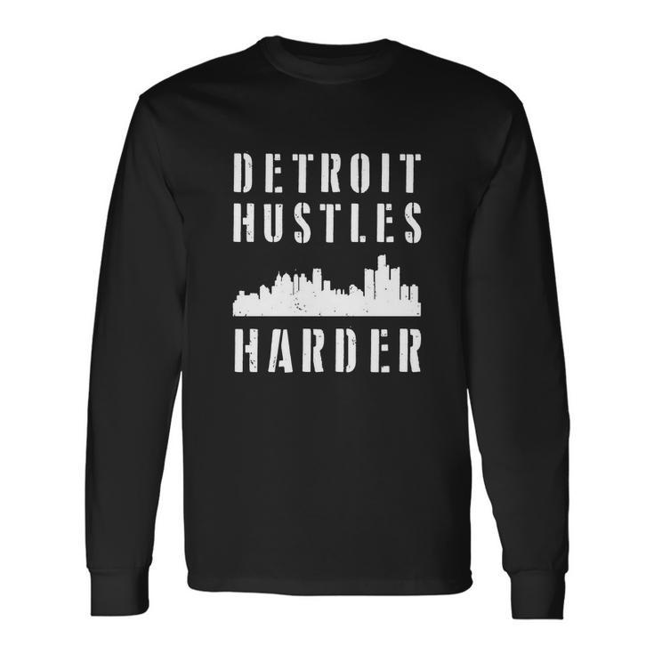 Detroit Hustles Harder City Silhouette Men Women Long Sleeve T-Shirt T-shirt Graphic Print