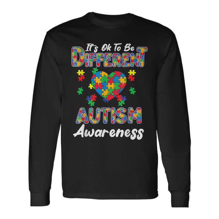 Different Autism Awareness Month Heart Puzzle Pieces Long Sleeve T-Shirt T-Shirt