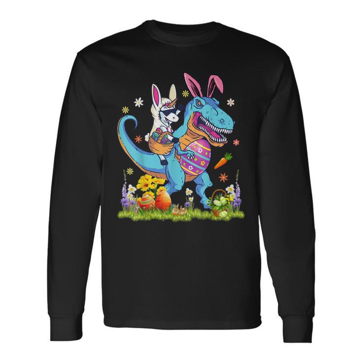 Dinosaur Easter Day Unicorn Riding T-Rex Bunny Costume Long Sleeve T-Shirt T-Shirt