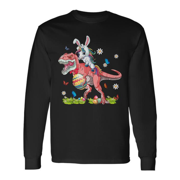Dinosaur Easter Day Unicorn Riding T-Rex Bunny Costume Long Sleeve T-Shirt T-Shirt