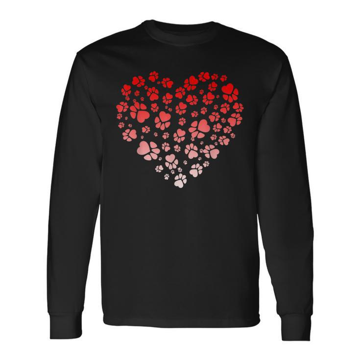 Dog Paw Love & Heart Puppy Dog Valentines Day Long Sleeve T-Shirt Gifts ideas