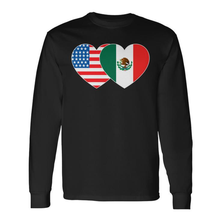 Doppelherz Mexiko & USA Flagge Langarmshirt für mexikanisch-amerikanische Patrioten Langarmshirts Geschenkideen