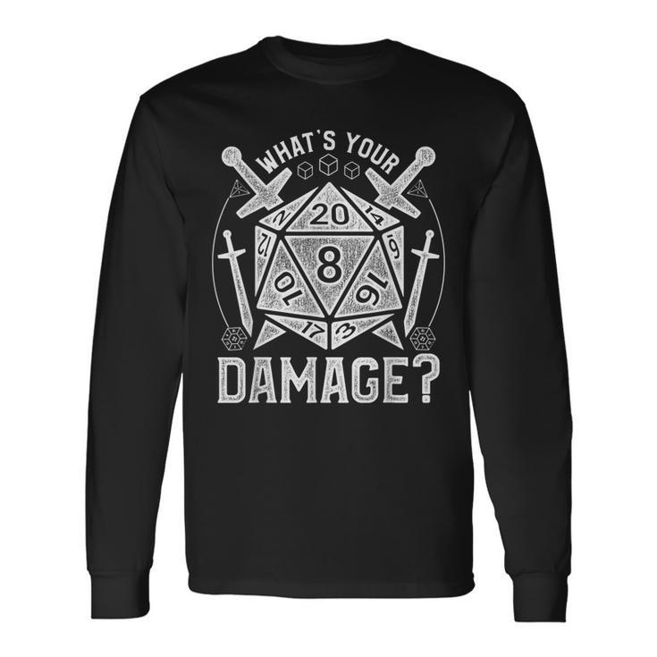 Dungeons Dice Rpg Whats Your Damage  Men Women Long Sleeve T-shirt Graphic Print Unisex