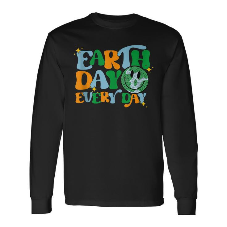 Earth Day Every Day Groovy Face Retro Planet Anniversary Long Sleeve T-Shirt T-Shirt