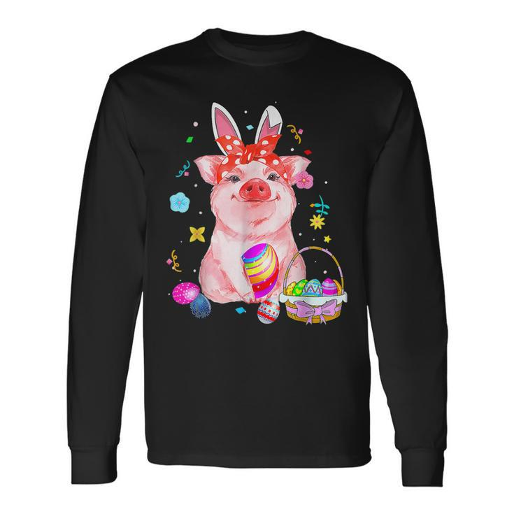 Easter Bunny Spring Pig Bow Egg Hunting Basket Colorful Long Sleeve T-Shirt T-Shirt
