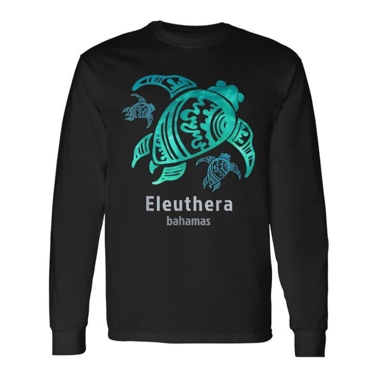 Eleuthera Bahamas Sea Blue Tribal Turtle  Men Women Long Sleeve T-shirt Graphic Print Unisex
