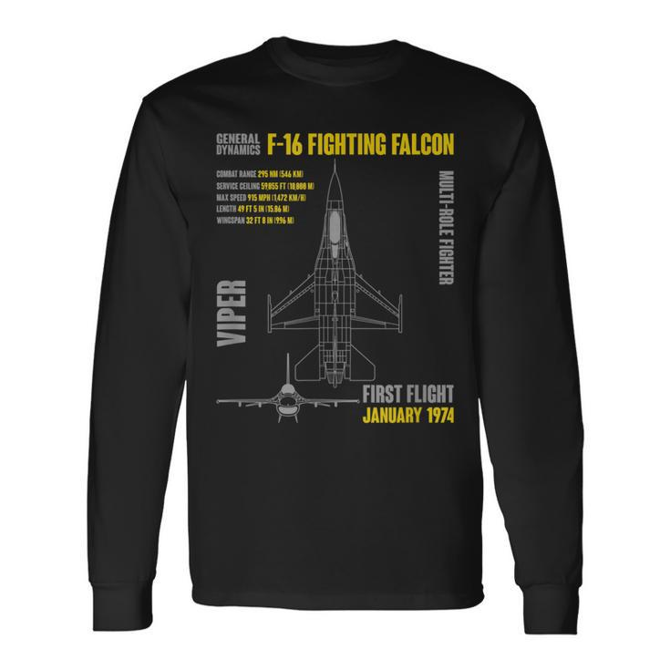 F-16 Fighting Falcon Military Aircraft Veterans Day Xmas Long Sleeve T-Shirt