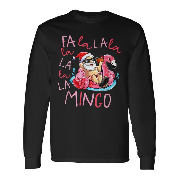 Fa La La Mingo Funny Santa Flamingo Float Tropical Christmas  Men Women Long Sleeve T-shirt Graphic Print Unisex