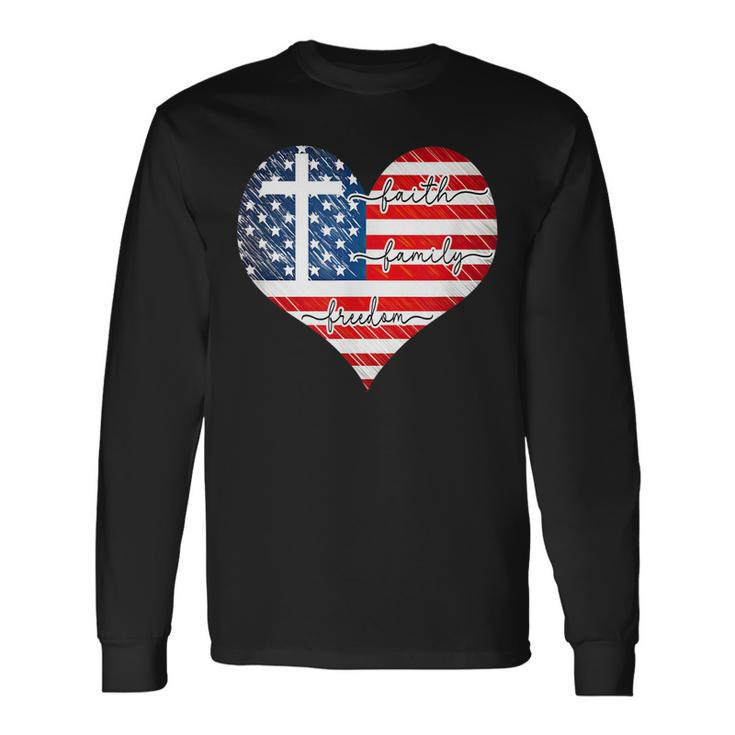 Faith Freedom Heart 4Th Of July Patriotic Flag Long Sleeve T-Shirt Gifts ideas