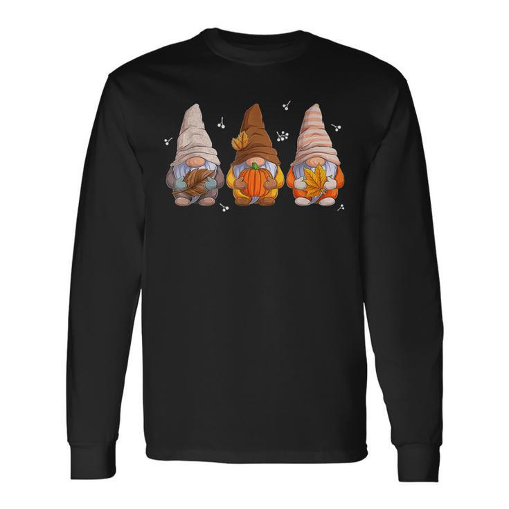 Fall Gnomes Thanksgiving Gnomes With Pumpkin Autumn Leaves Men Women Long Sleeve T-Shirt T-shirt Graphic Print
