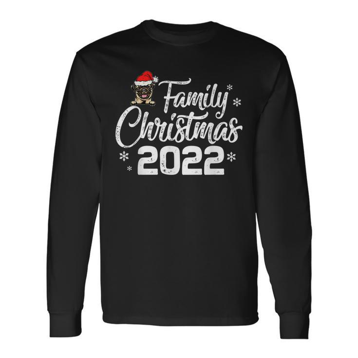 Family Christmas 2022  For Pug Dog Lover Santa Hat Xmas  Men Women Long Sleeve T-shirt Graphic Print Unisex